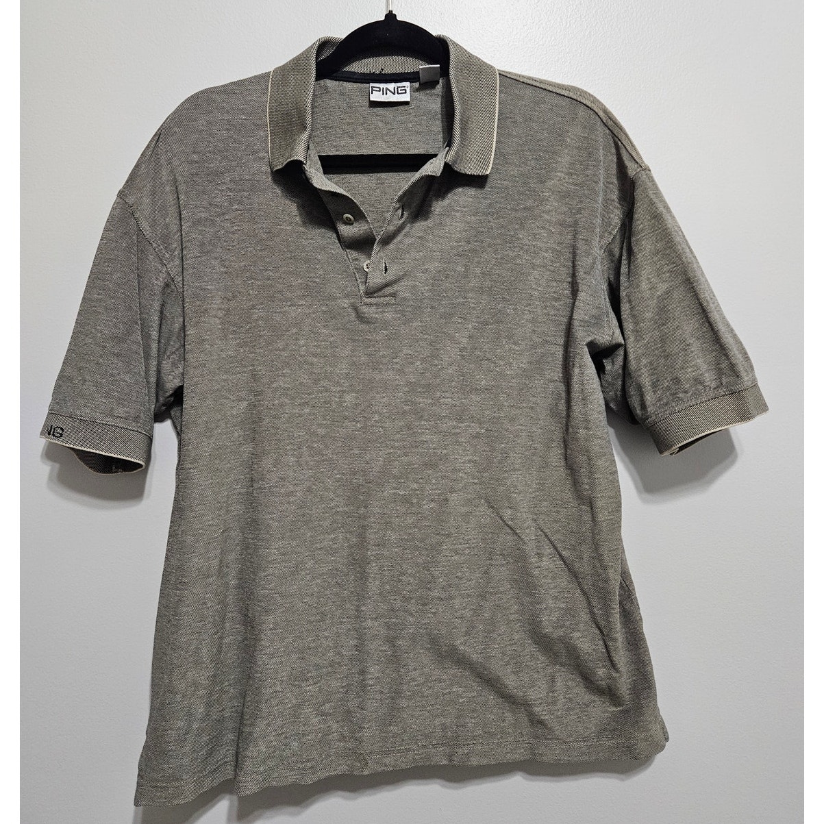 Mens Ping Polo Black White Size M Short Sleeve Ribbed Sleeve Ping Logo Golf Mens Ping Polo Black White Size M Short Sleeve Ribbed Sleeve Ping Logo Golf